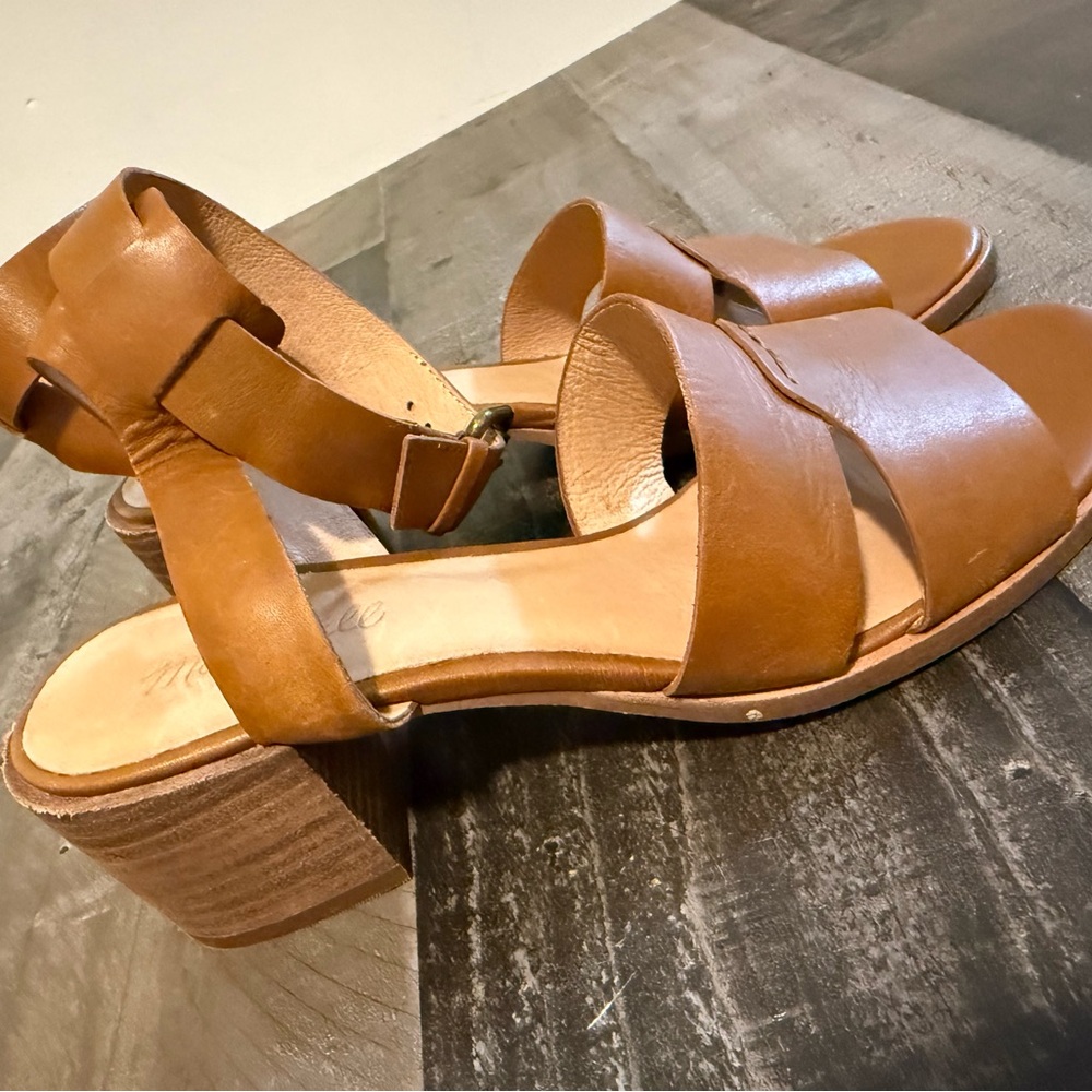 Madewell Brown Leather Ankle Strap Block Heel Sandals Size 8.5 - Picture 3 of 8